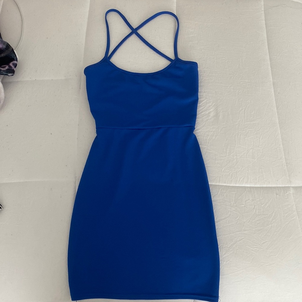 blue crossed back mini dress